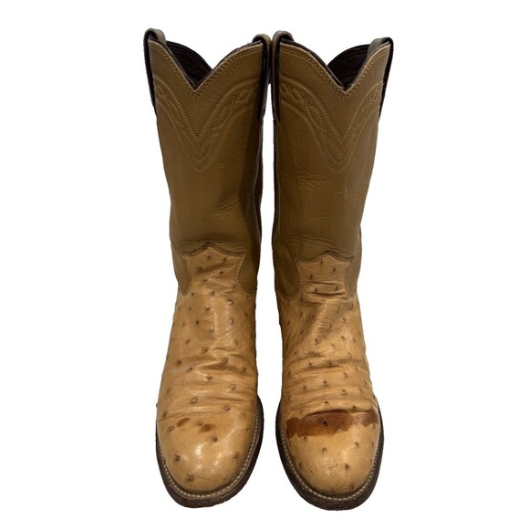 Men’s Justin Tan Ostrich Roper Boots SZ 6 - Picture 1 of 9